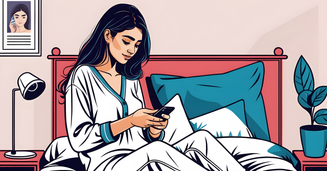 media-2d-illustration-of-25-years-old-azerbaijani-woman-at-her-bed-texting-on-phone-582507415